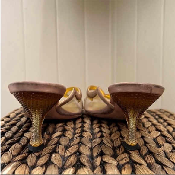 Prada Gold Suede Trimmed Textured Lucite Heeled Mules - Picture 8 of 14